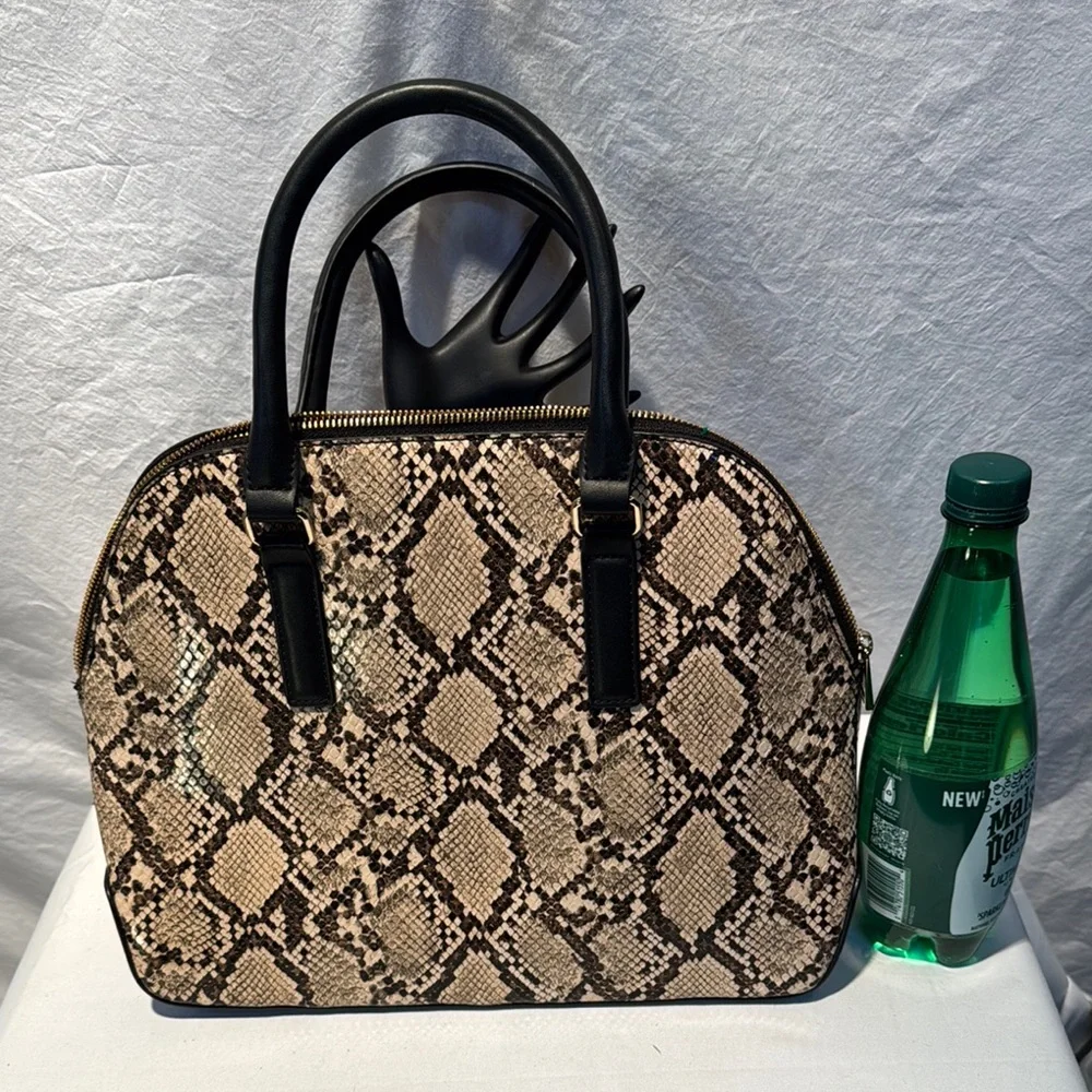 a new day Cream and Black Satchel with Classic Dome Shape